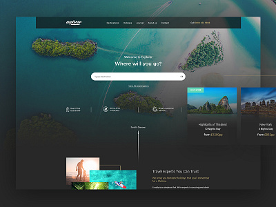 Explorer agency clean dark holiday holiday website interface modern sun travel ui ux