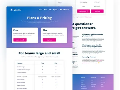 Subscription plans page update bot chatbot hr landing onboarding plans slack teams teamwork