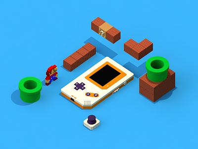 8-bit Mario with Gameboy c4d cinema4d gaming low poly mario nintendo rendering supermario