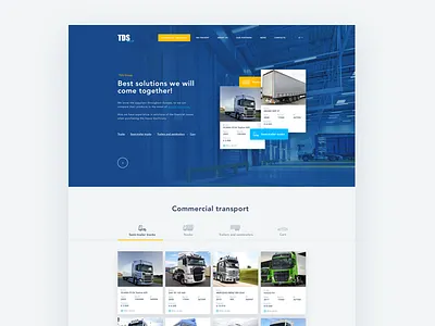 Autotransport web design blue car clean design flat grid menu transport trucks typography ui web