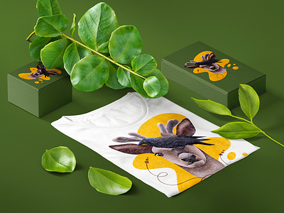 Deer and Raven animal character deer green illustration ipad procreate raven t shirt trend yellow