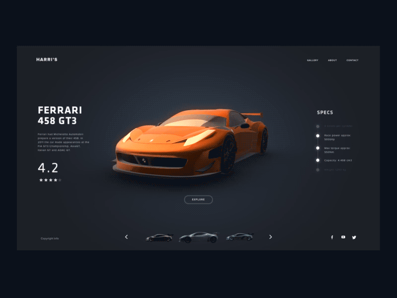 Cars Gallery 2 3d animation interaction mobile motion ui ux vietnam web