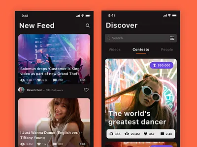 Social Video App app dark mobile music purple social video theme ui ux video