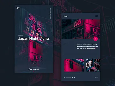 Japan Night Lights UI app clean dark blue design japan lights minimal mobile neon night pink ui