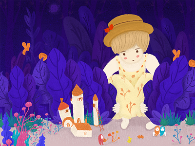 The lilliput design forest girl illustration lilliput night people purple