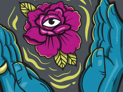 Flower advertising design detroit flash flower hands illustration tattoo vector