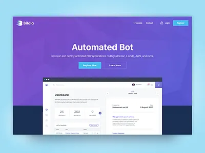Landingpage Automated Bot (WIP) bitala bitcoin blue bot coins crypto currency graph stats wallet