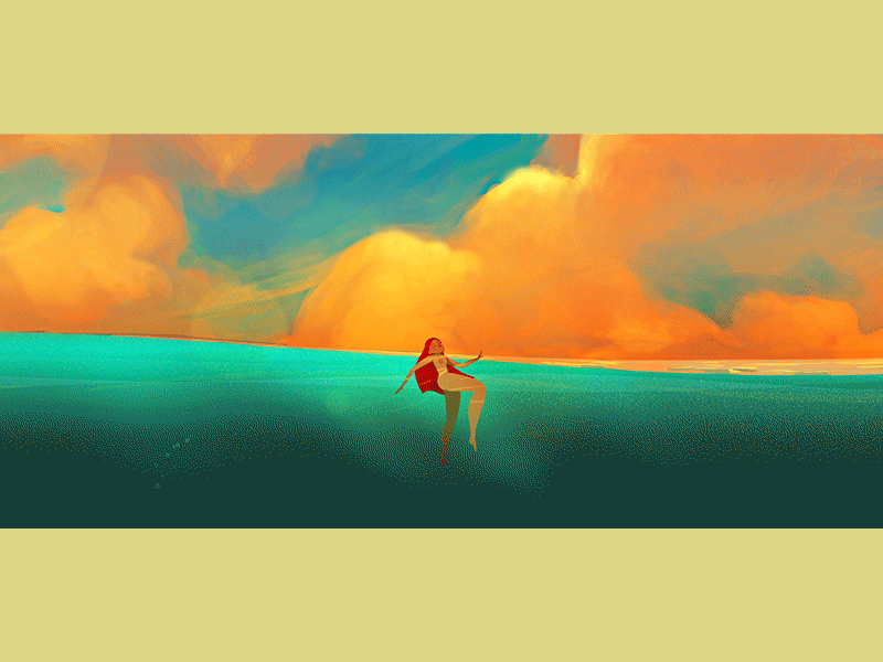 Rebirth of Venus 2d animation cel animation character design design illustration loop painting rebirth sky swimming venus