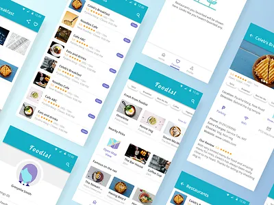 Food App version 2 app blue clean food food list foodie green mobile ui ux white