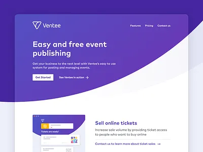 Ventee Marketing conversions event icons landing marketing page pricing usp walkthrough web website
