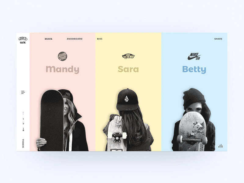 Extreme girls Animation animation main minimalism move skateboard transition ui urban ux web