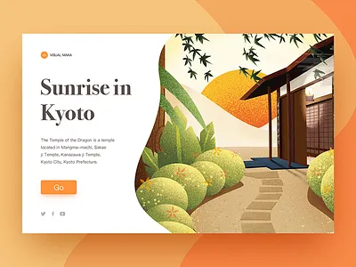 Sunrise in Kyoto illustration kyoto sun sunrise temple trail tree