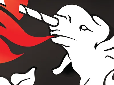 A narwhal breathes fire. fire illustration narwhal neon norse sticker unicorn whale