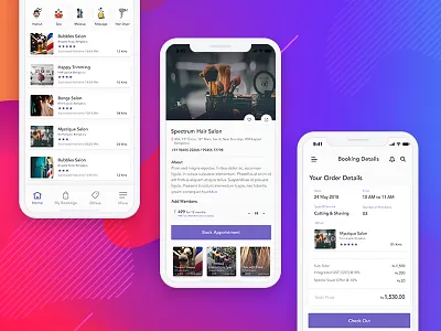 Salon App app booking colors details gradients iphone x landing salon app services ui