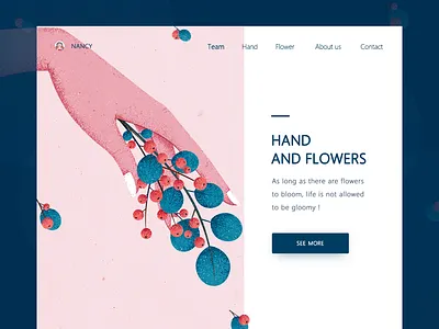 Hand and flowers（1） blue flowers hand illustration pink red