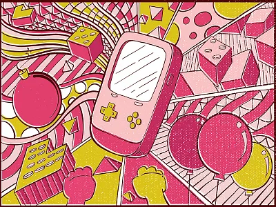 Vector Pop Art Illustration in Hand Drawn Mozaic Style art doodle draw game hand drawn illustration mozaic nintendo sketch vector video game wallpaper