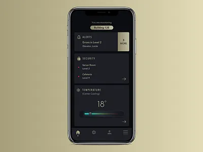 Building Administration App - Concept administration building dark gold iot maintenance security temperature ui ux