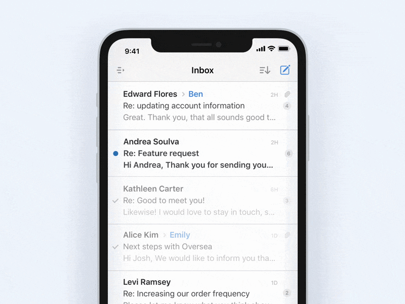 Swipe Actions app cells conversation drag drop email front frontapp interaction ios iphone principle