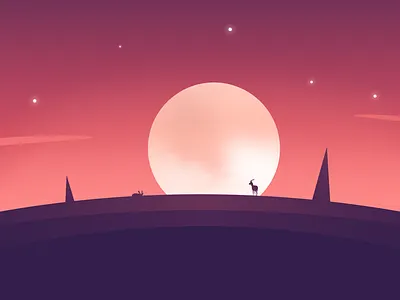 deer animal art deer draw illustration inset moon night paint tree