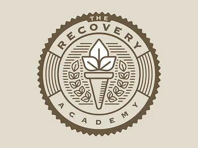 The Recovery Academy abuse academy addiction alcohol badge leaf leaves recovery rehab school substance torch
