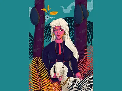 A A M I N A goat hiwow illustration jackfruit kerala tradition woman
