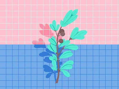Small green plant blue green illustration pink plant