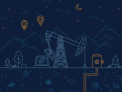 Oil - Energy Resources clevyr graphic design hot air balloon illustration mountains oil okc oklahoma city pump tee tshirt ufo