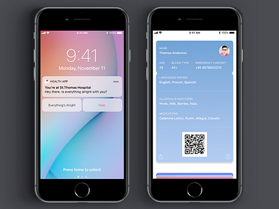 Location Aware Emergency Health App emergency health ios ios wallet iphone ui ux wallet