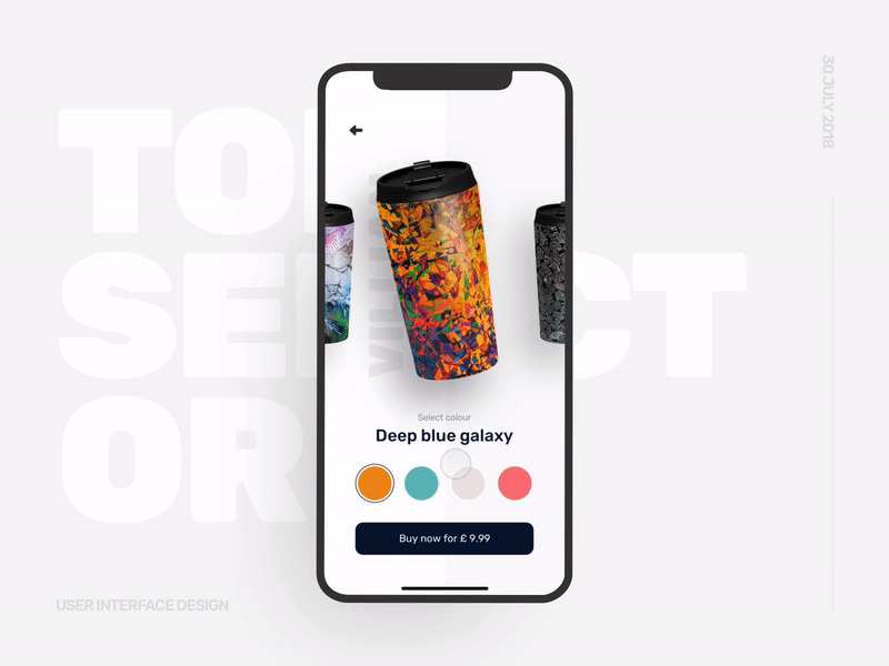 Topl. Cup selector animation app iphone menu mobile timeline ui ux wallet white
