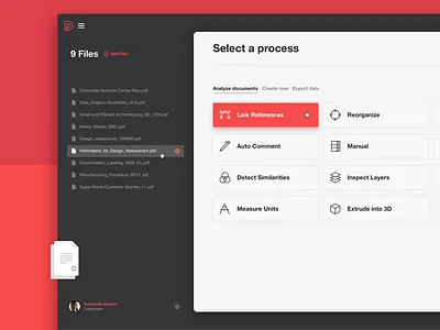 File Process app black desktop document file process red tool ui upload web white