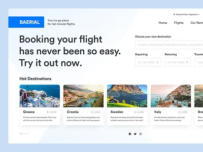Baerial – Last Minute Flights booking circular flight golden canon grid grid layout minimal modern travel ui ux web design