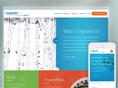 Oxygenics Site bath ecommerce map modular responsive shower showerheads ui ux