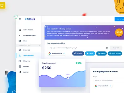 Konsus Dashboard Referral account clean dashboard form konsus panel profile project referral team ui ux