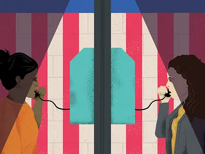 Bridging The Divide Illustration bricks dead design detainee flag illustration immigrant immigration phones student translation