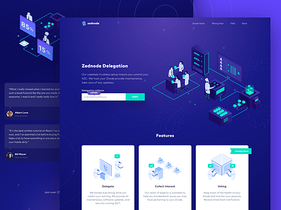 Zednode Delegation cryptocurrency website icon and illustration landing page blockchain zednode digital branding