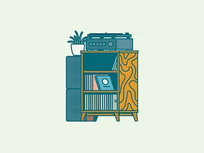 Record Player bookshelf flat design furniture illustration mid century modern record player records vector vinyl
