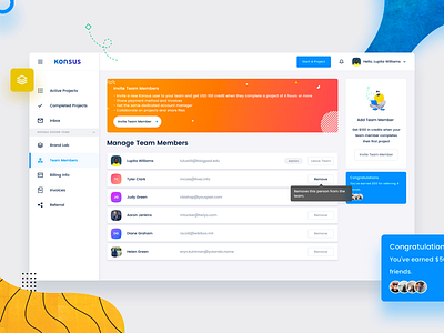 Konsus Dashboard Team account clean dashboard form konsus panel profile project team ui ux