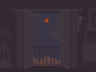 Hello Mars home illustration mars night planet plant red tree view window