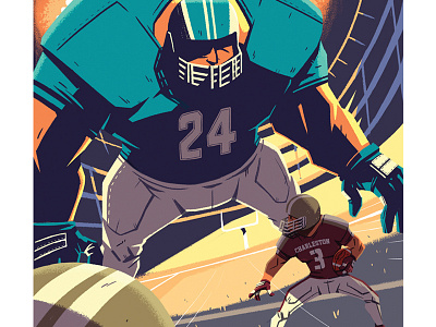Nowhere to Run drawing field football giant grass helmet lights player polls stadium