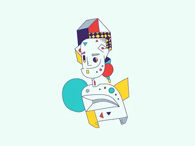 Test character colorful digital illustration pink red teal weird yellow