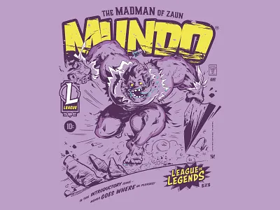 MUNDO Comic Inspired League Tees comic collection graphic tee league of legends merch mundo riot games super hero tees zaun