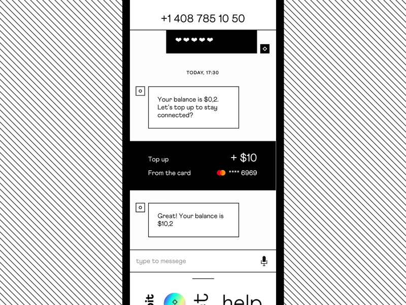 Telecom Concept add black bot brutal chat gif ios menu mobile telecom ui ux
