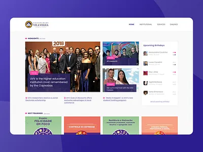 Intranet - University of Vila Velha design employees intranet news services ui upcomingbirthdays ux