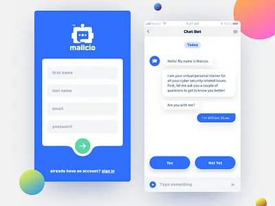 Cyber Security iOS App app awareness bot chat bot cyber information internet ios register security sign in ui