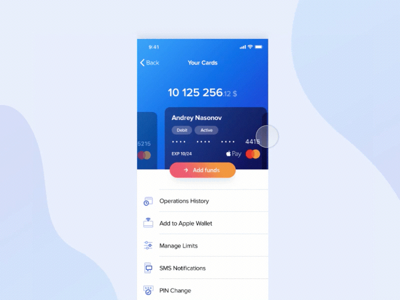 Bank App iOS Card Interactions animation app bank cards interaction interactions interface ios iphone ux