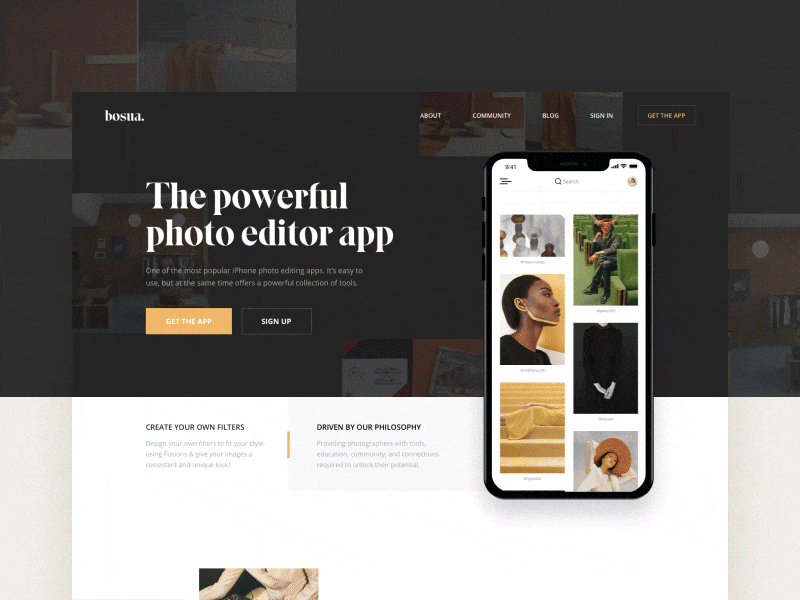 Photo Editor App app clean colors design landing one page photo ui ux web