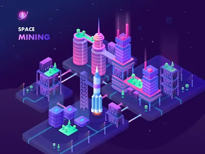 Space Mining bitcoin design icons illustration isometric mining service space ui ux vector webdesign