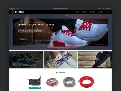 DR.LACES // HOMEPAGE darl ecommerce hero homepage hypebeast shoelaces uiux design
