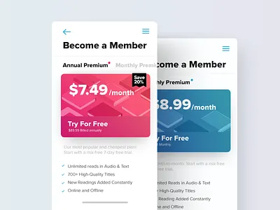 Subscription Screen Exploration | TGZ 2d books design flat illustration iphone mobile pricing responsive subscription ui ux