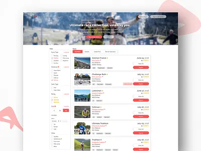 Race Listing Website booking clean list race sport travel ui ux website